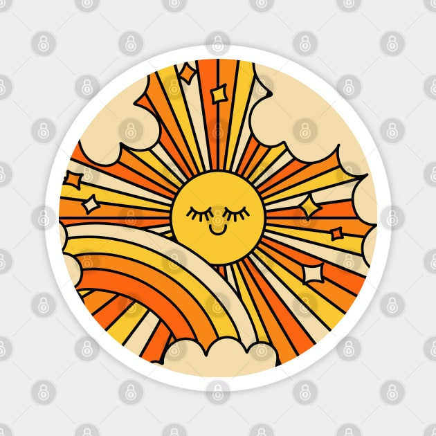 The Happiest Sun Retro Groovy 70s Orange Yellow Magnet by Trippycollage